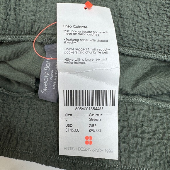 SWEATY BETTY NWT Enso Culottes LG Olive Green Wide Leg Slouchy Belted Cropped - Picture 7 of 10